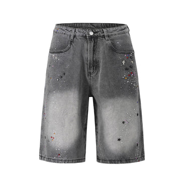 Riolio Full Rhinestone Print Washed Blue Baggy Jeans Mens and Women Ropa Hombre Streetwear Solid Casual Denim Trousers Loose Cargos